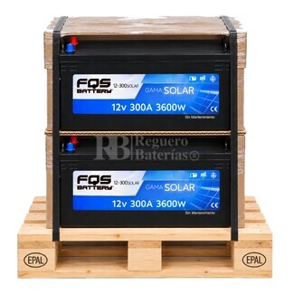 2 bater�as Solar 12 Voltios 300 Amperios | Sin mantenimiento FQS12-300